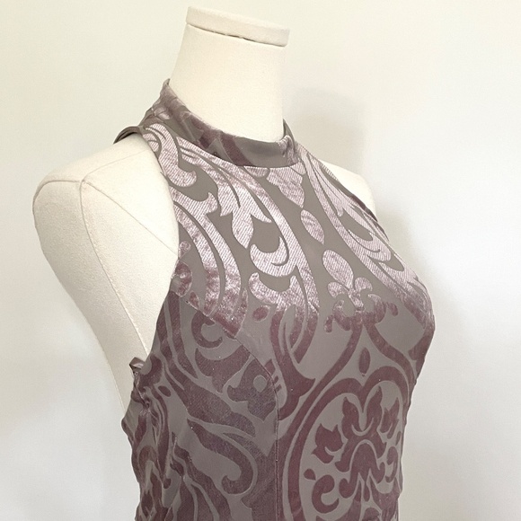 Flocked Velvet Halter Skater Mini Dress Sz 5 Junior Y2K Party Racerback Hoco - Picture 3 of 11